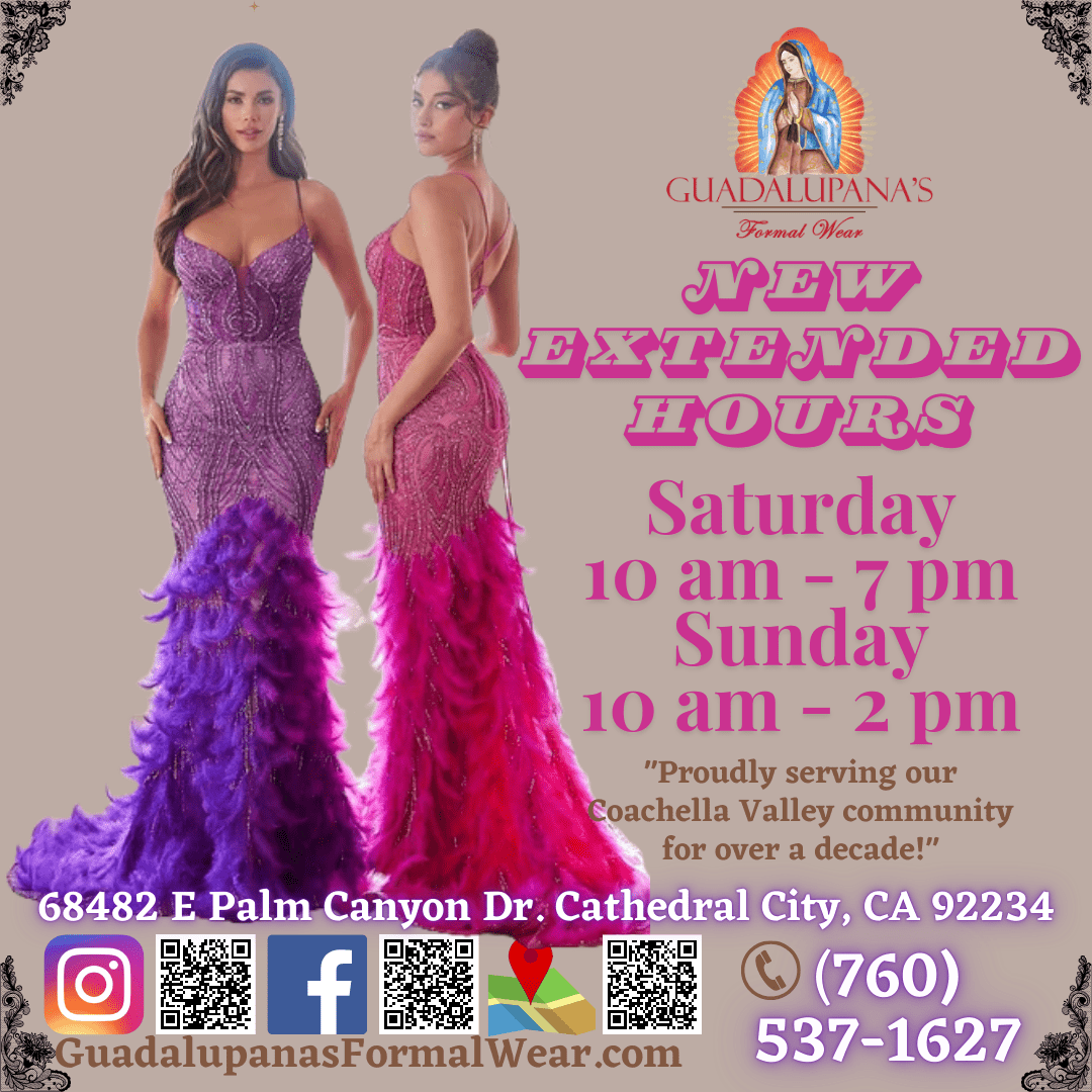 guadalupanas formal wear best formal wear store coachella valley local wedding dress sales event fashion entire store fall september october new extended hours weekend shopping